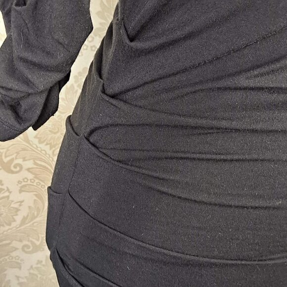 Lysse Size Small Black BodyCon Dress Ruched Sides and Sleeves Scoop Neck EUC - Picture 4 of 13